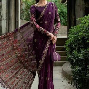 Maria B Formal Embroidered Chiffon Saree - WF-09-01-Purple